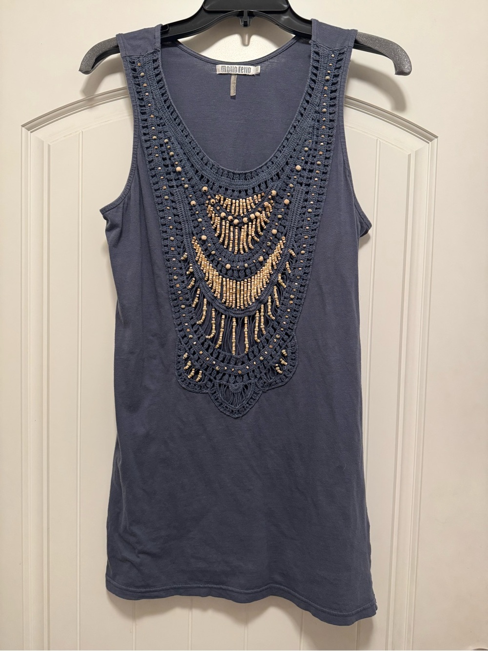 Mono Reno Crochet Beaded Navy Tank Top - Studio Y